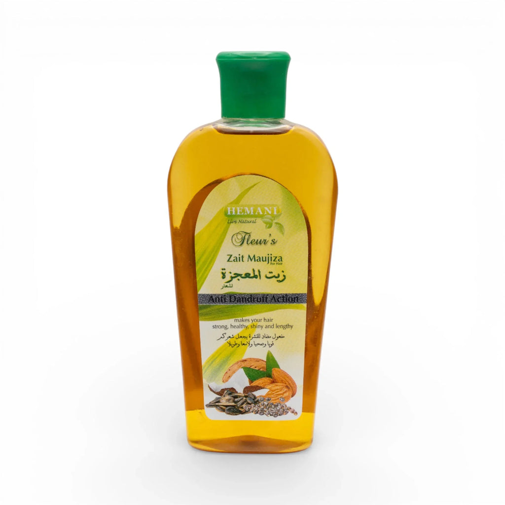 Natural herbal hair oil with anti-dandruff action, promotes strong, shiny, healthy hair growth