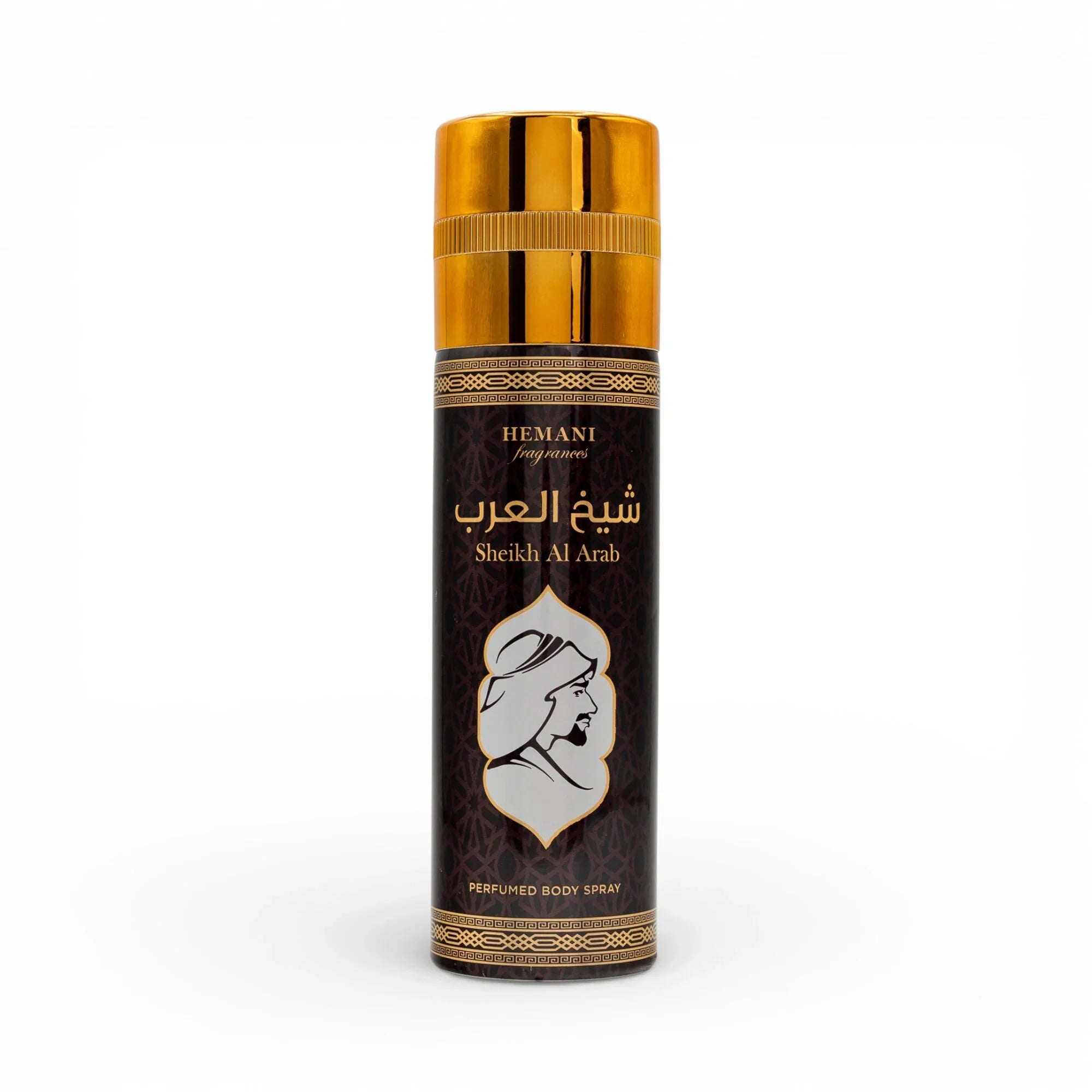 Sheikh Al Arab perfumed body spray with elegant gold and black design