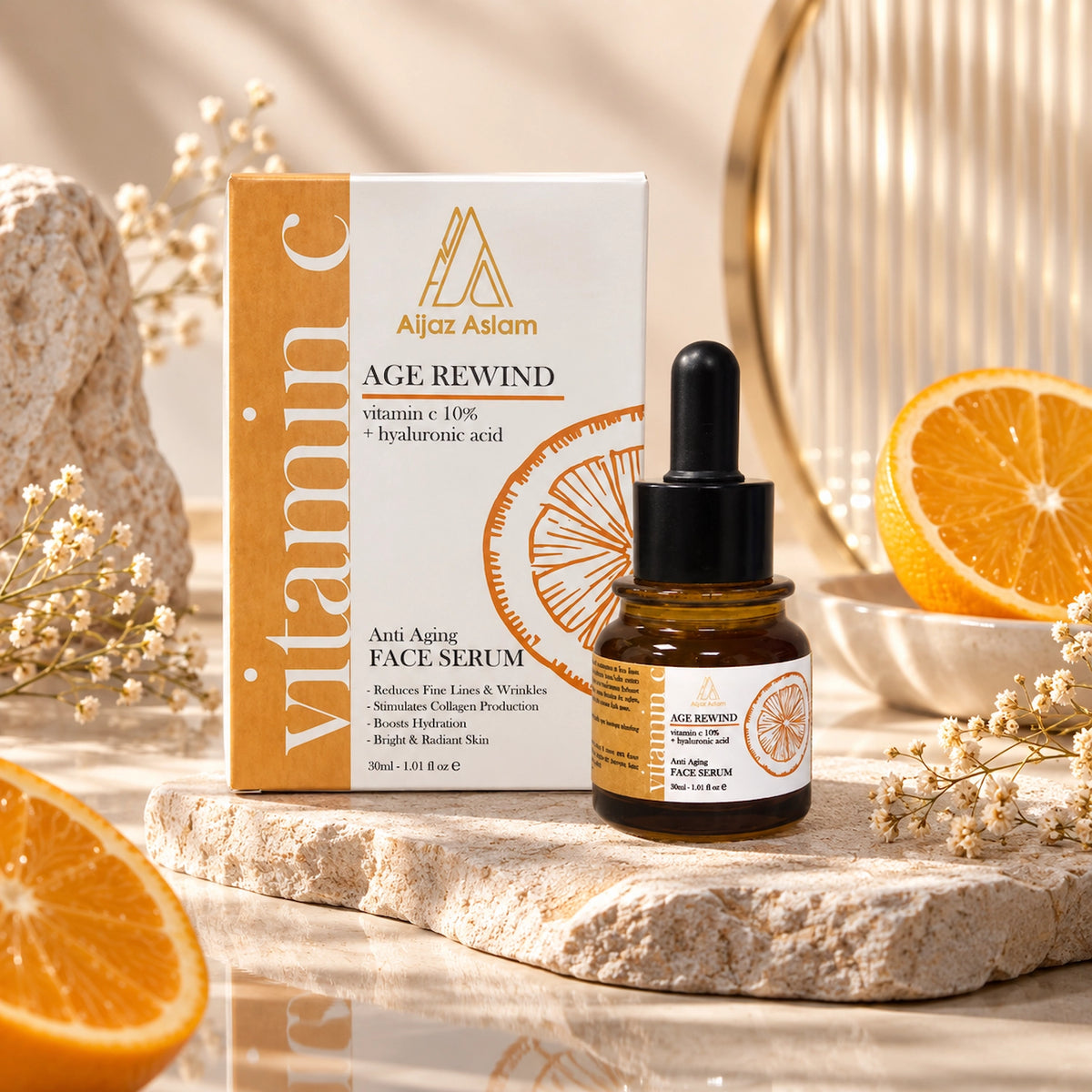 Age Rewind Face Serum with 10% Vitamin C & Hyaluronic Acid | Aijaz Aslam 30ml