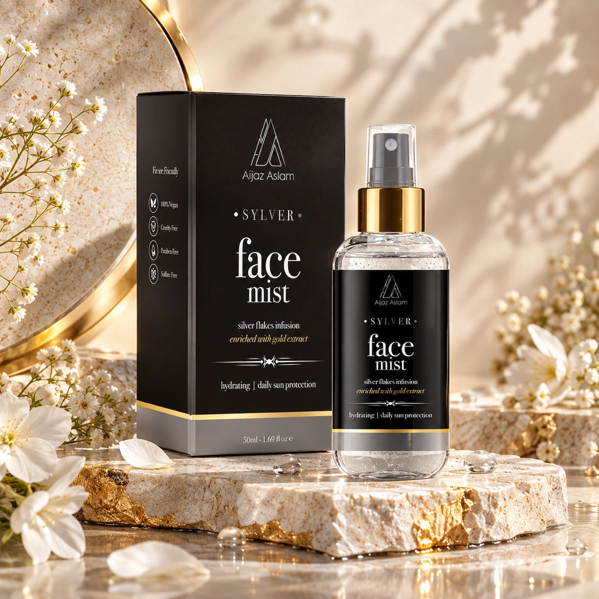 Sylver - Face Mist with Hyaluronic Acid, Silver Flakes & Gold | Aijaz Aslam 50ml
