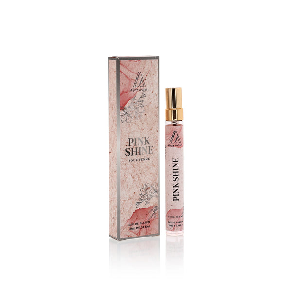 Pink Shine Pour Femme Eau de Parfum 10ml with elegant floral packaging and gold cap