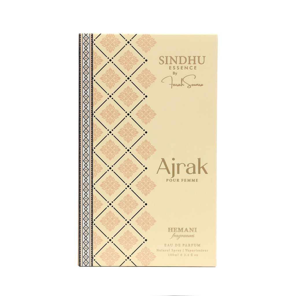 Aj rak Pour Femme Eau de Parfum by Sindhu Essence, 100ml natural spray fragrance for women with floral pattern box