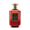 Ajrak Pour Femme by Hemani Fragrances, a luxurious red perfume bottle with gold accents