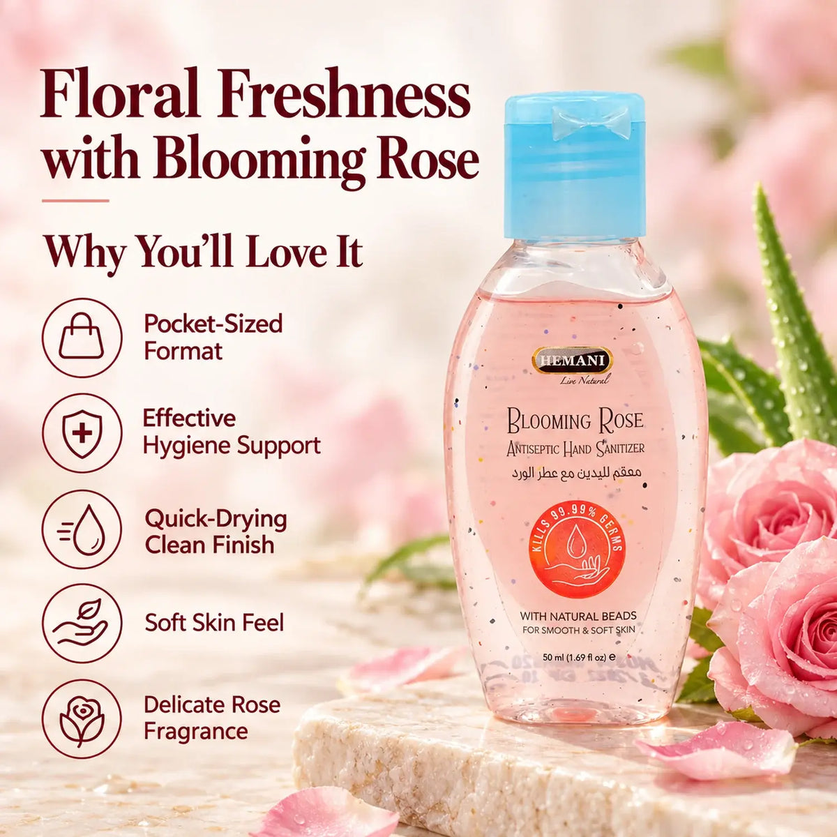 Antiseptic Hand Sanitizer 50ml - Blooming Rose