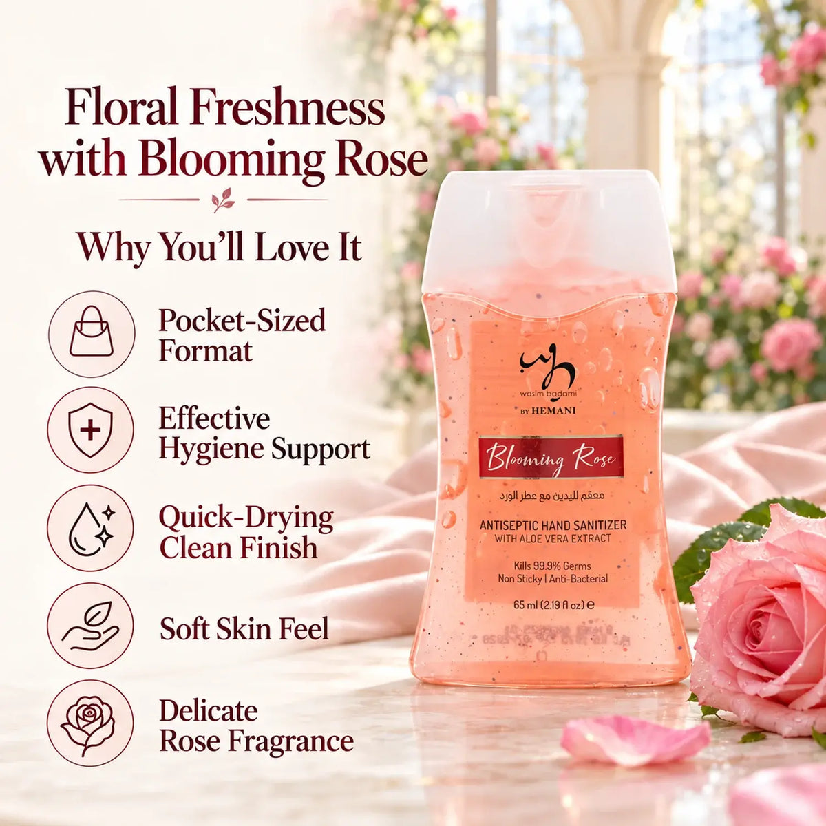 Antiseptic Hand Sanitizer 65ml - Blooming Rose