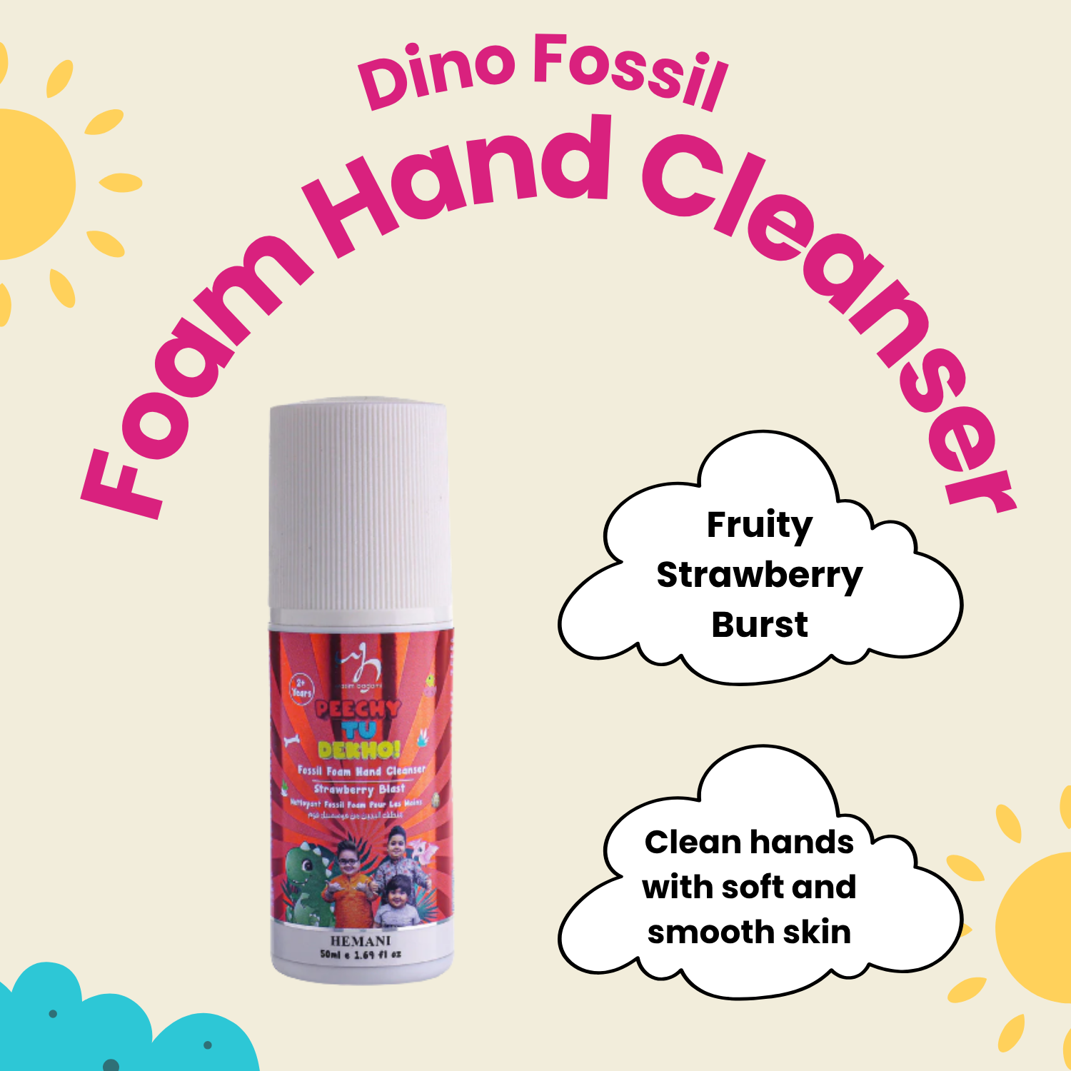 Dino Fossil Foam Hand Cleanser Strawberry Blast 50ml