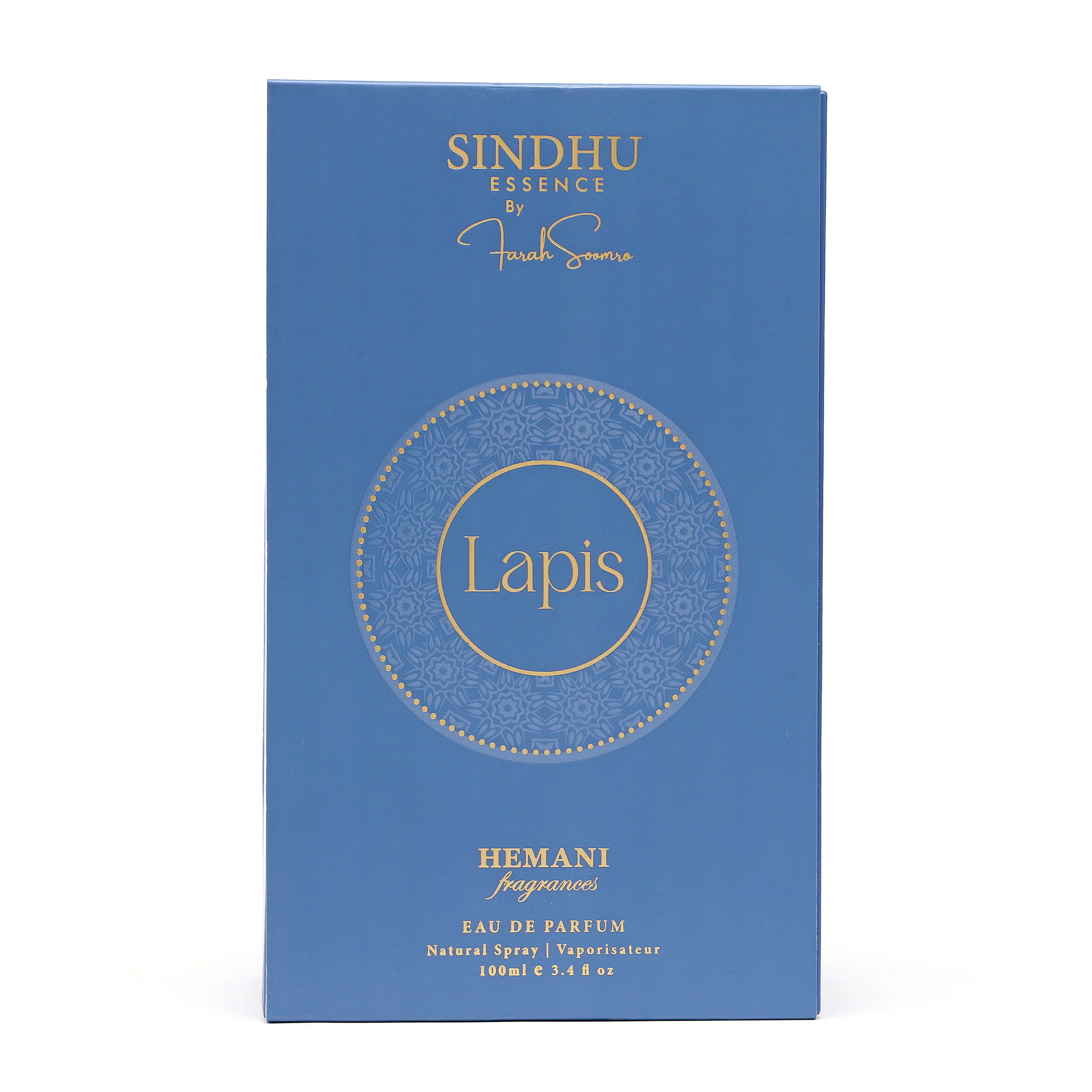 Lapis Eau de Parfum by Sindhu Essence, natural spray fragrance in elegant blue packaging