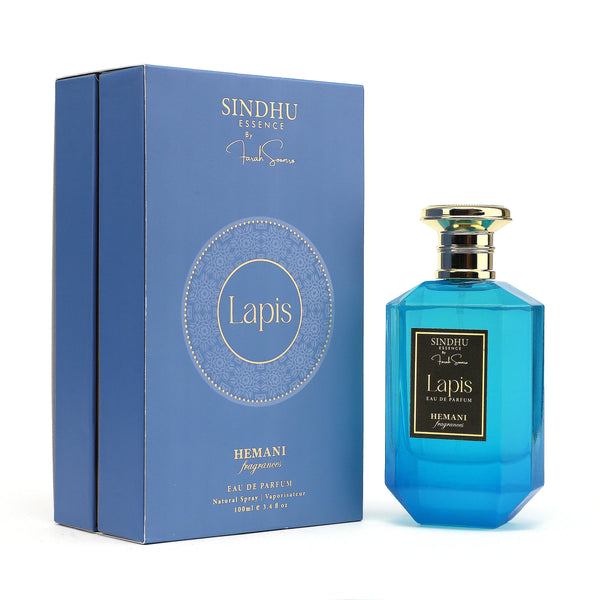 Lapis Eau de Parfum by Sindhu Essence, blue bottle with gold cap, natural spray fragrance