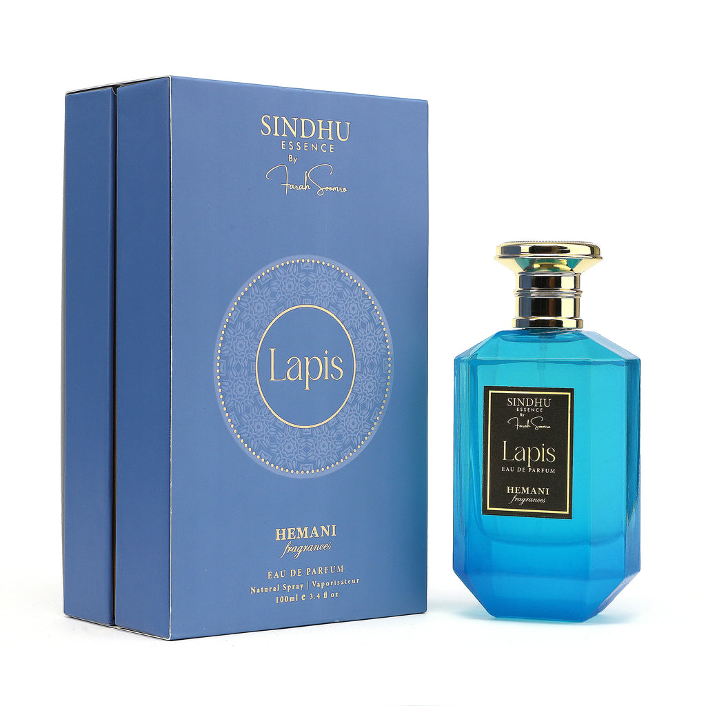 Lapis Eau de Parfum by Sindhu Essence, blue bottle with gold cap, natural spray fragrance