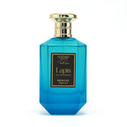 Lapis Eau de Parfum by Hemani Fragrances, a vibrant blue bottle with gold accents for natural luxury.