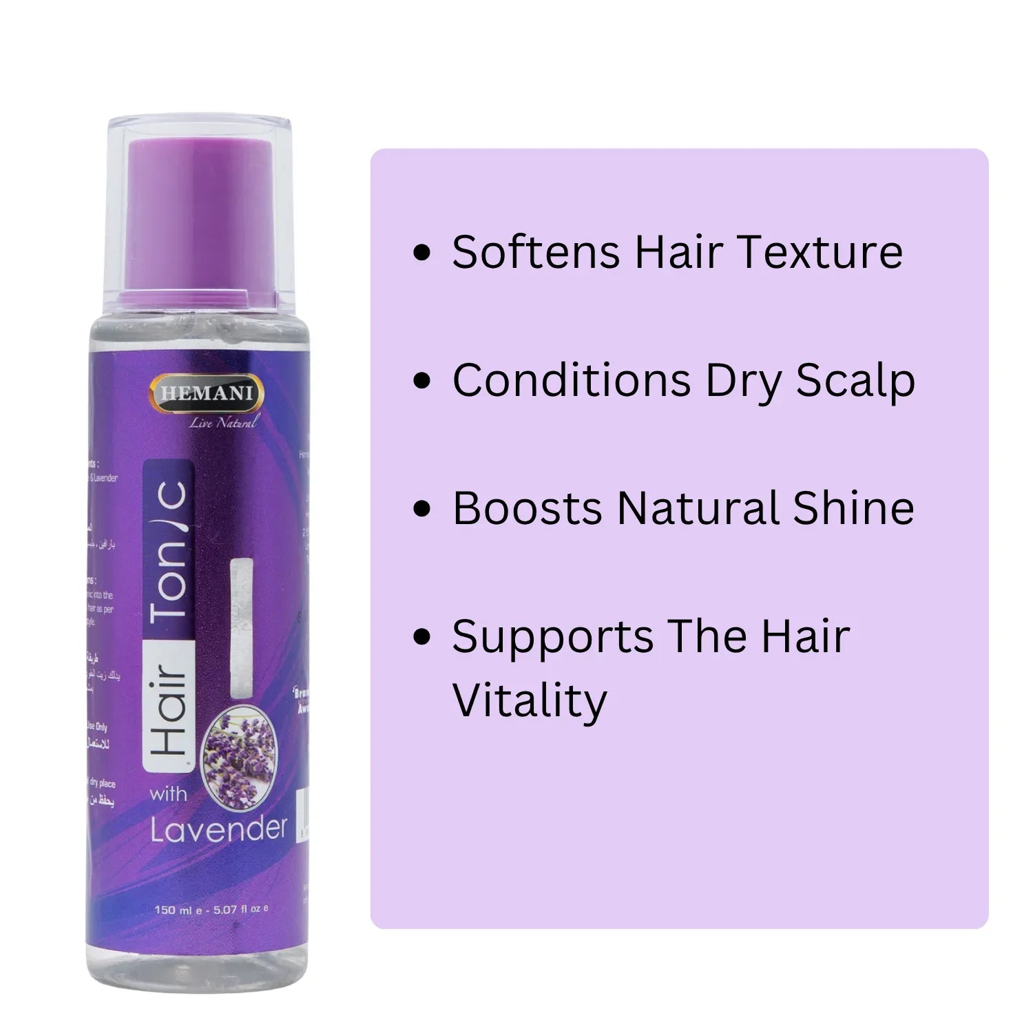 Hemani Lavender Hair Tonic for softening texture, conditioning scalp, and boosting natural shine