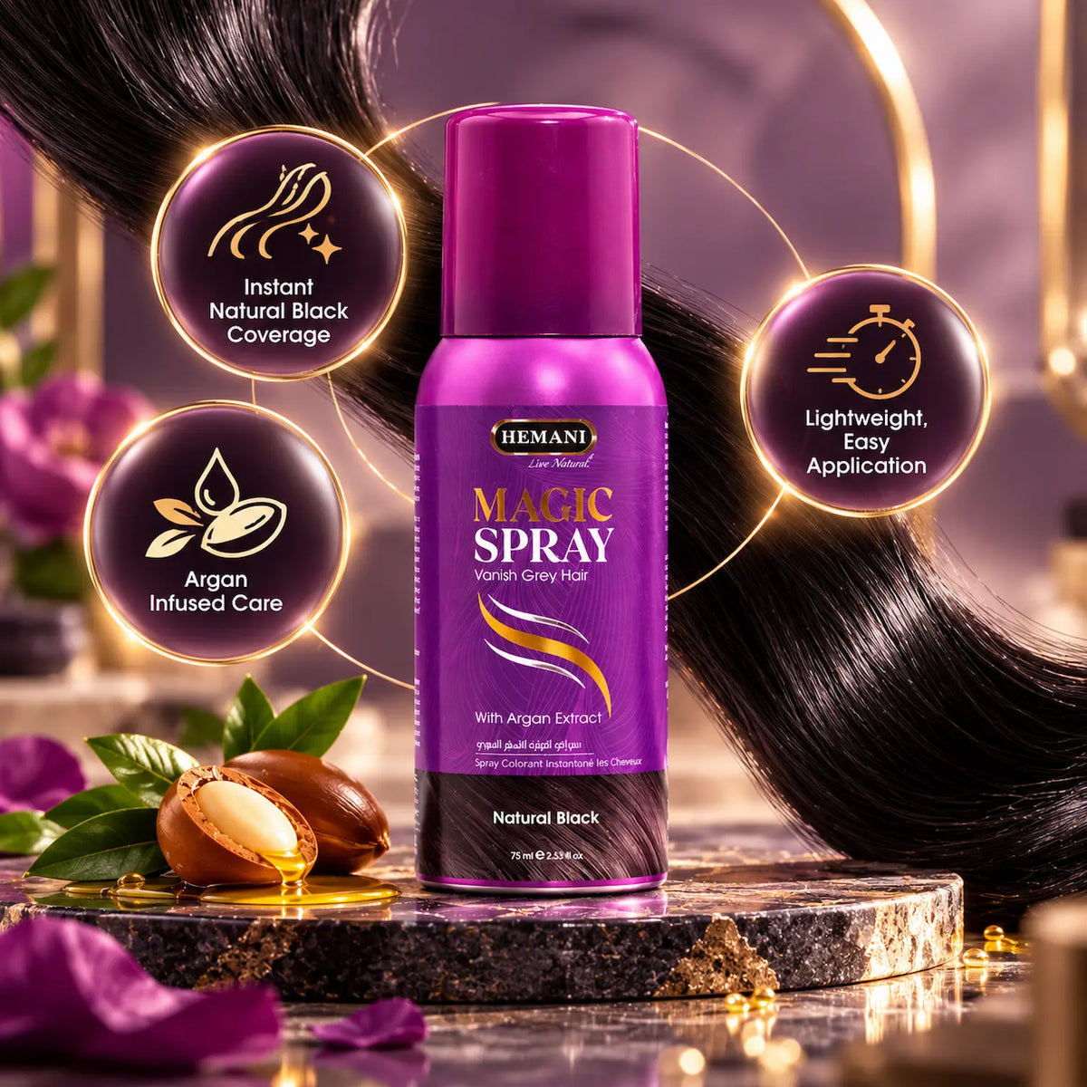 Magic Spray Instant Hair Color - Natural Black
