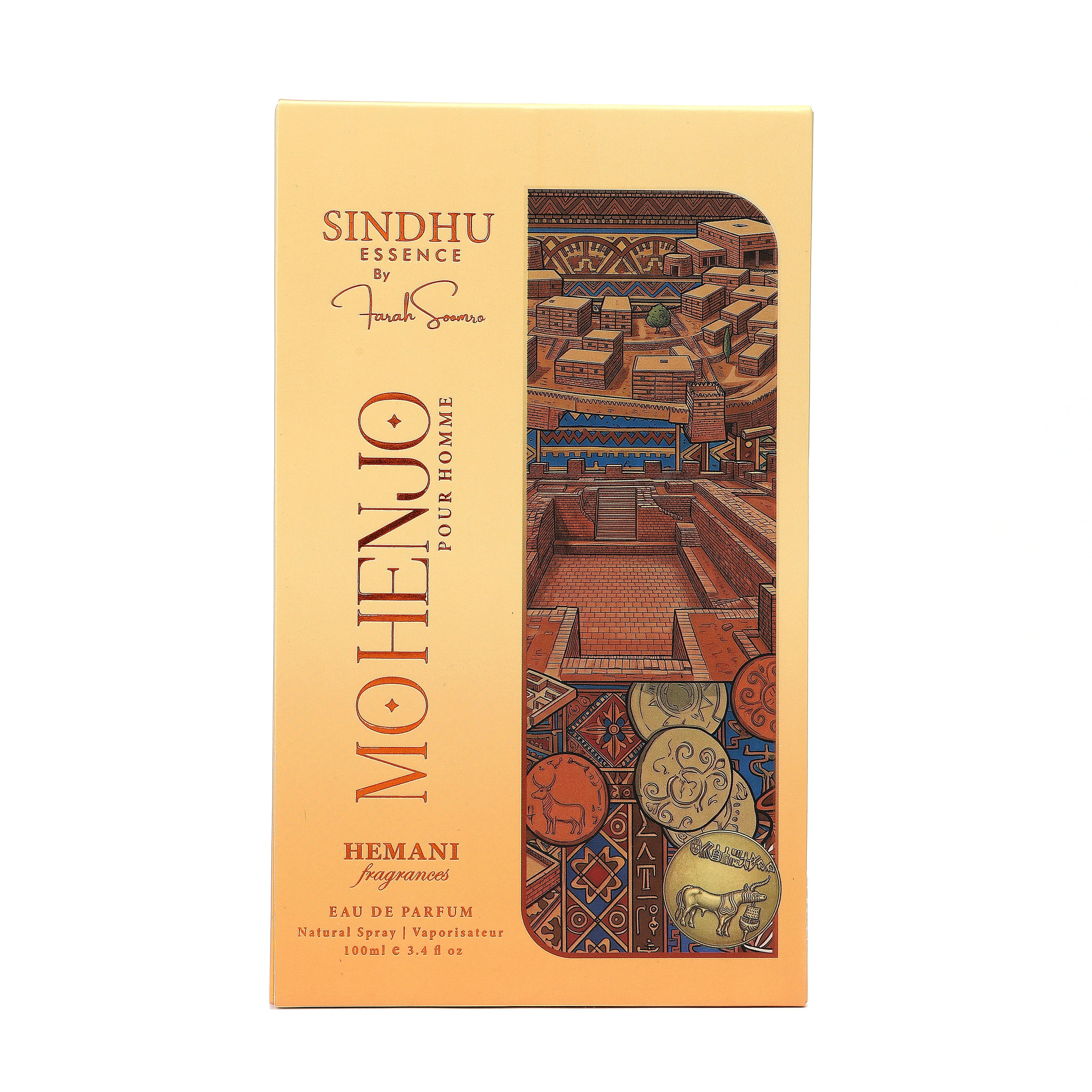Sindhu Essence Mohenjo Pour Homme Eau de Parfum by Hemani, natural spray with ancient design