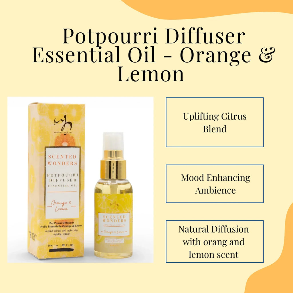 Orange & lemon essential oil diffuser for uplifting citrus ambiance and natural mood enhancement