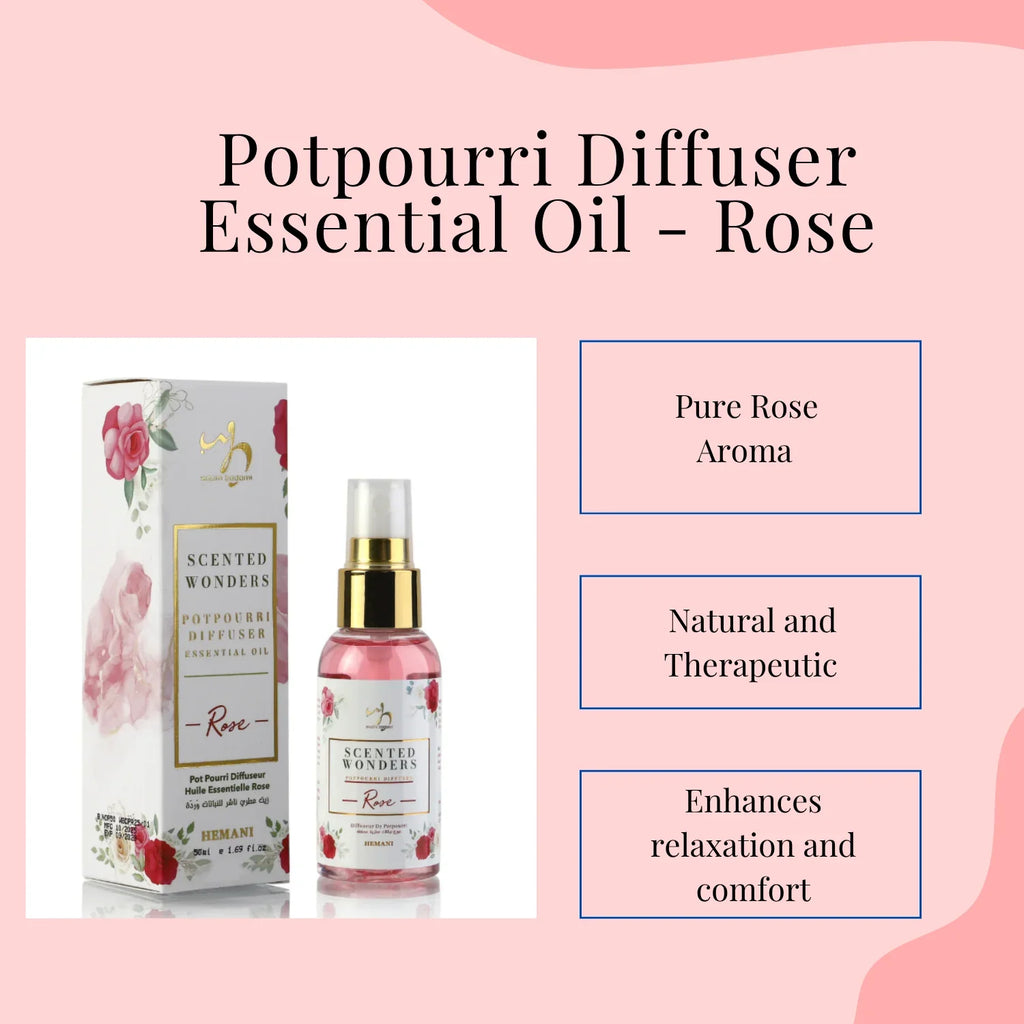 Rose essential oil diffuser with pure rose aroma, natural therapeutic scent for relaxation and comfort