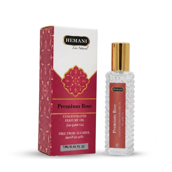 Premium Rose concentrated perfume oil, alcohol-free, 12ml bottle with gold cap and decorative box