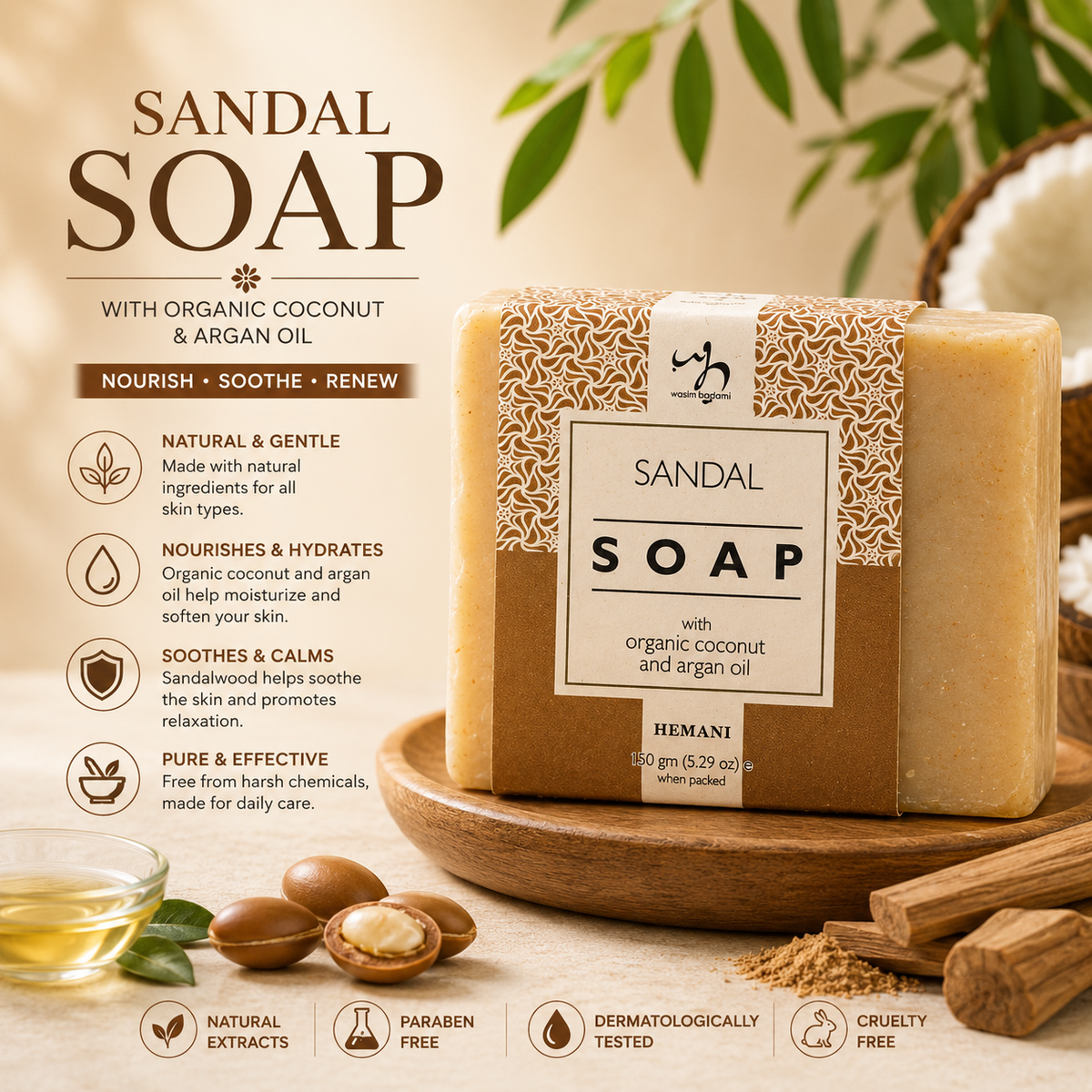 Soap with Organic Argan & Coconut Oil - Sandal