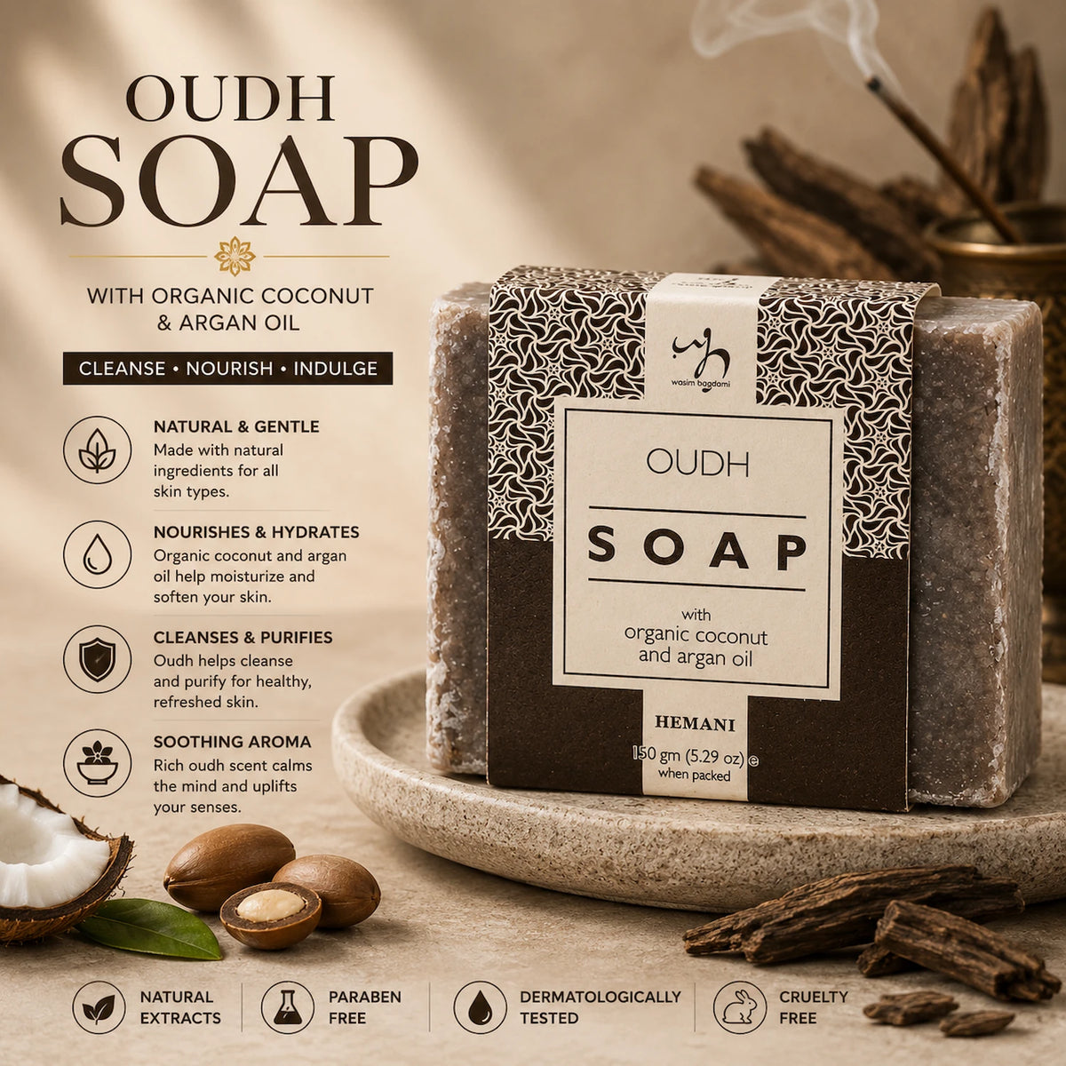Soap with Organic Argan & Coconut Oil - Oud