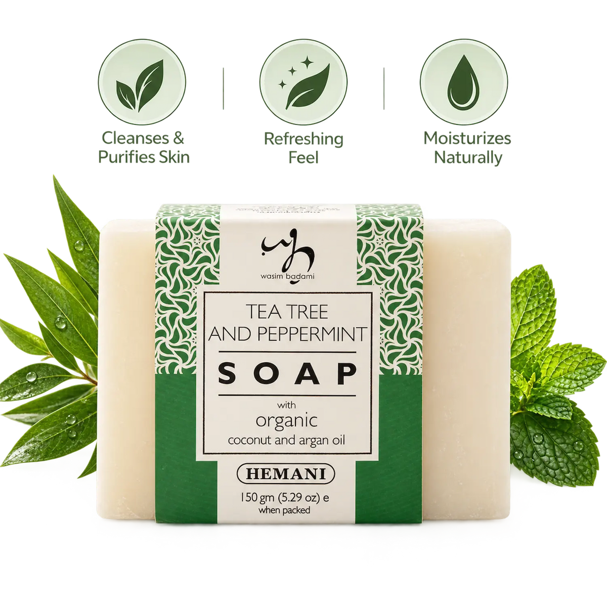 Soap with Organic Argan & Coconut Oil - Tea Tree & Peppermint