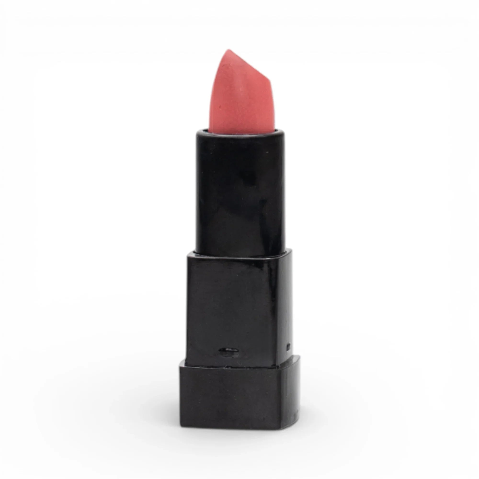 Pink matte lipstick in sleek black case, natural beauty makeup for women