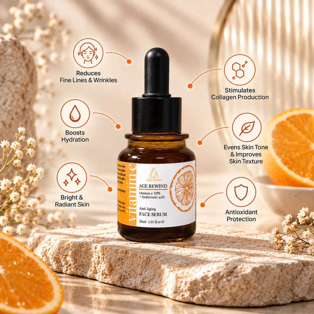 Age Rewind Face Serum with 10% Vitamin C & Hyaluronic Acid | Aijaz Aslam 30ml