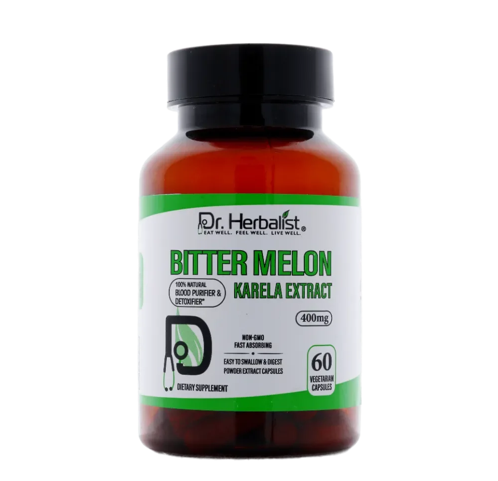 Bitter Melon Karela Extract 400mg dietary supplement capsules, natural blood purifier & detoxifier