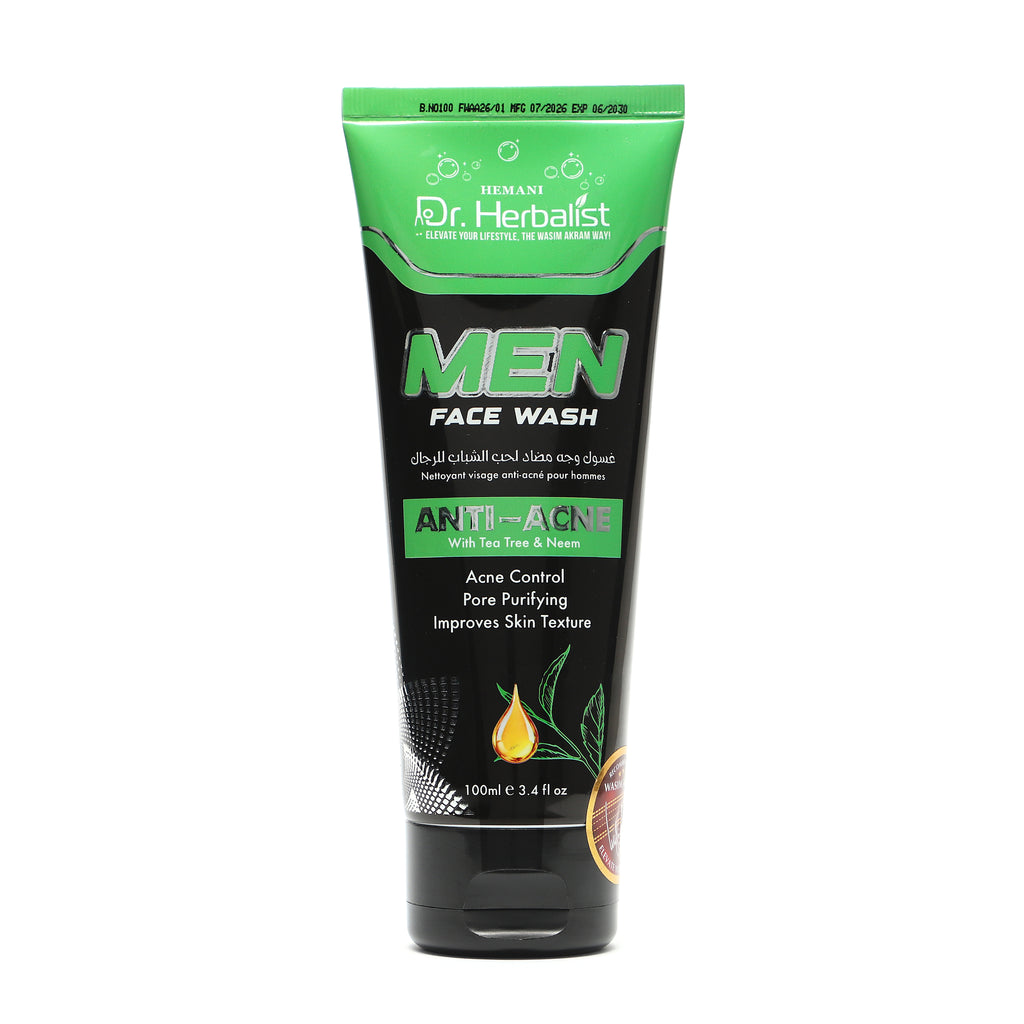 Men's anti-acne face wash with tea tree & neem for acne control and pore purifying, improves skin texture