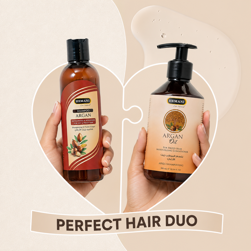 Argan shampoo and moisturizing conditioner duo for dry, frizzy hair care