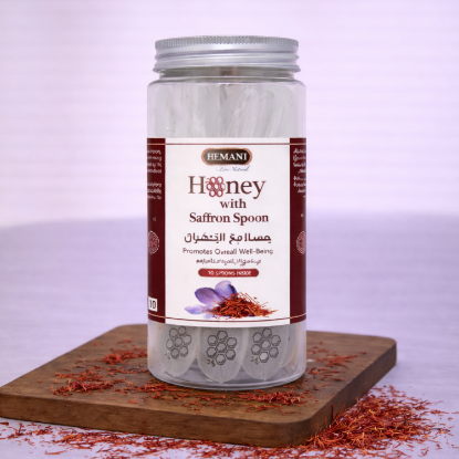 antibacterial, strong immunity, antioxidant, sweetener, anxiety, depression, stress relief, anti-inflammatory, natural, organic, honey, organic honey, saffron honey, saffron, saffron honey spoon, saffron infused honey, herbal honey, sugar alternative, hemani honey, healthy honey, anti-inflammatory honey